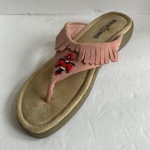 Minnetonka sandals Fringed Leather Bird Flip Flops
